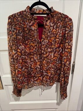 Marie Oliver Burgundy Multi Floral-Print Long-Sleeve Blouse